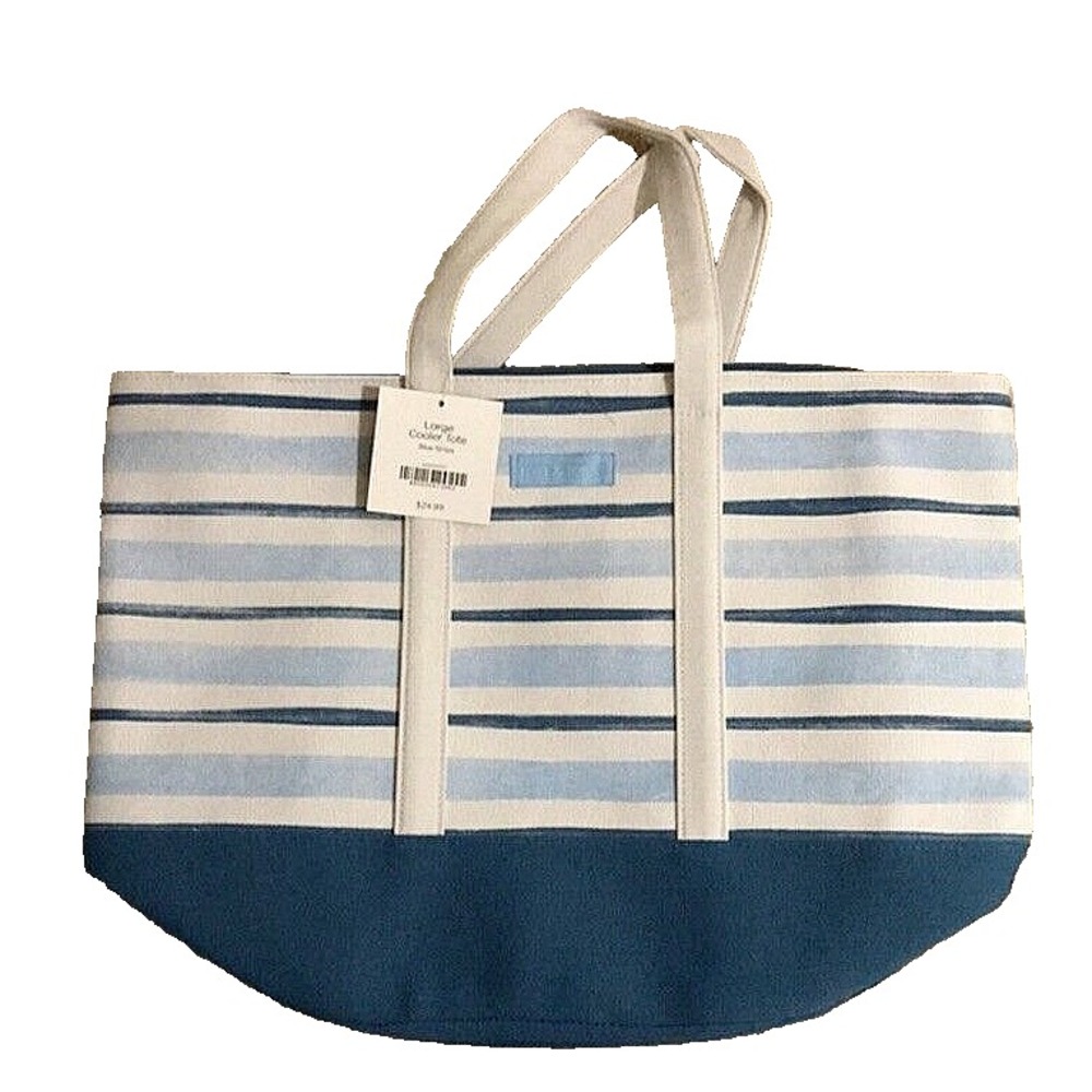 Insulated Cooler Tote Bag Beach Mia & Tess Large 21" Zip close blue stripe NEW